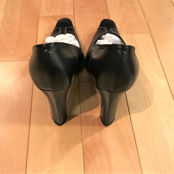 Pegabo 3.5" Black Leather High Heels Made in Italy Size 40 - Picture 4 of 7